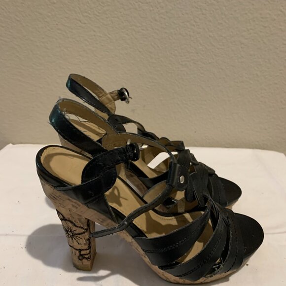 Black Cork High Heel Sandals 6 1/2 - Picture 4 of 6